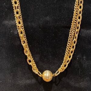 Gold Tone Three Strand Chain Necklace